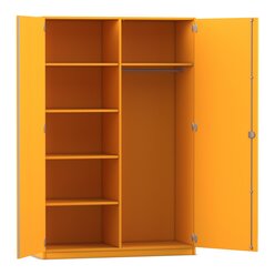 Flexeo Garderobenschrank gelb, mit einer Garderobe und 6 Fchern, Tiefe 60 cm, Bogengriff mit Schloss