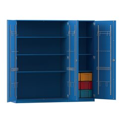 Flexeo Musikschrank blau, 6 groe Boxen bunt, Breite 190,5 cm, Bogengriff mit Schloss