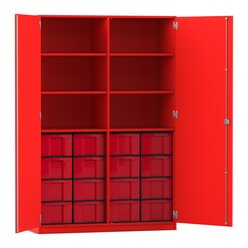 Flexeo Schrank rot, 16 groe Boxen rot, 6 Fcher, Mittelwand, 2 Tren