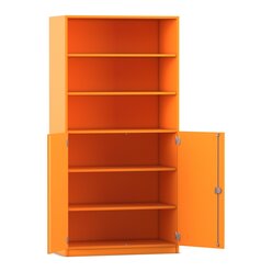 Flexeo Halbtrenschrank mit 6 Fchern und 2 Halbtren, Farbe Orange, Schlo, 50cm tief