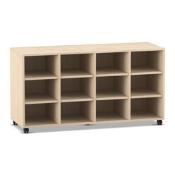 Flexeo Regal PRO, Ahorn honig, HxBxT: 76,7 x 143,9 x 48 cm, 4 Reihen, 12 Fcher, mit Rollen