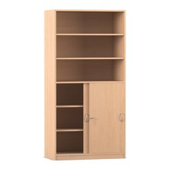 Flexeo Schiebetrenschrank mit 6 Fchern und zwei Tren unten, Buche hell, Tiefe 48 cm