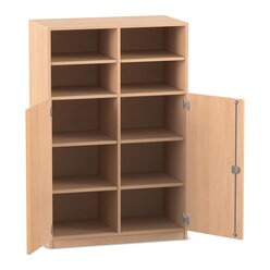 Flexeo Halbtrenschrank, Buche hell mit 10 Fchern und 2 Halbtren, HxBxT: 143,9x94,4x40 cm, Bogengriff mit Schloss