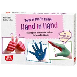 Zwei Freunde gehen Hand in Hand, 32 Karten mit 30 Handspielen in Pappbox, 2-8 Jahre