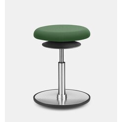 Lffler ERGO TOP Hocker 42-57 cm, Stoff grn A65 mit Bodenwippe Aluminium poliert, Sitzflche 30 cm, Gasfeder Alu poliert