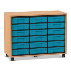 Flexeo Regal, Buche hell mit 3 Reihen, Boxen blau, Stellfe, HxBxT: 72,8x94,8x40,8 cm