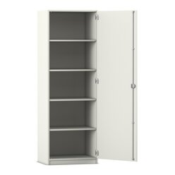 Flexeo Hochschrank wei, 1 Tr, Bodengriff mit Schloss, 4 Fachbden 190 x 64,1 cm, Transchlag rechts, Tiefe 50 cm