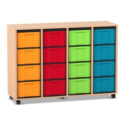 Flexeo Regal, Dekor Buche hell, HxBxT: 92,3 x 130,7 x 40,8 cm, 4 Reihen, 16 hohe Schubladen bunt, Rollen