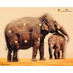 Holz-Puzzle realistisch Elefant, Mutter mit Jungtier, ab 2 Jahre