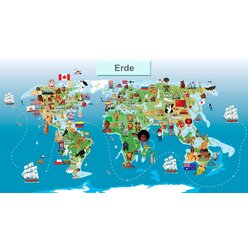 Leinenkarte in Schulausfhrung, Kinderkarte Welt