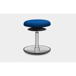 Lffler ERGO TOP Hocker 32-39 cm, Kunstleder blau mit Bodenwippe Aluminium poliert, Sitzflche 30 cm, Gasfeder Alu poliert