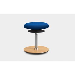 Lffler ERGO TOP Hocker 42-57 cm, Kunstleder blau mit Bodenwippe Buche natur, Sitzflche 37 cm, Gasfeder Alu poliert