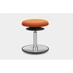 Lffler ERGO TOP Hocker 32-39 cm, Kunstleder orange mit Bodenwippe Aluminium poliert, Sitzflche 30 cm, Gasfeder Alu poliert