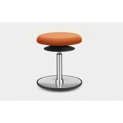 Lffler ERGO TOP Hocker 51-75 cm, Kunstleder orange mit Bodenwippe Aluminium poliert, Sitzflche 37 cm, Gasfeder Alu poliert