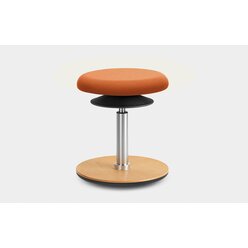 Lffler ERGO TOP Hocker 42-57 cm, Kunstleder orange mit Bodenwippe Buche natur, Sitzflche 30 cm, Gasfeder Alu poliert