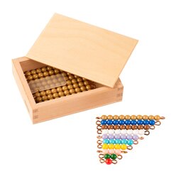 Kasten mit farbiger Perlentreppe von 1 bis 9 und neun goldenen Zehnerstbchen (1 Satz Kunststoff)