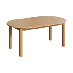 Ovaltisch mit Massivholzgestell und Schichtstoffplatte wei, 160 x 120 cm, Tischhhe 59 cm, Kunststoffgleiter, Tischzarge ohne Ausfrsung
