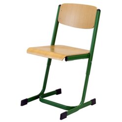 Schlerstuhl mit Doppel-U-Fu, Buche natur, hhenverstellbar 34-38-42 cm, Gestell RAL 9006 Weialuminium