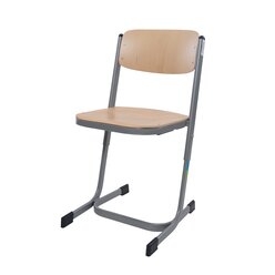 Schlerstuhl mit Doppel-U-Fu, Buche natur, hhenverstellbar 34-38-42 cm, Gestellfarbe RAL 9006 Weialuminium
