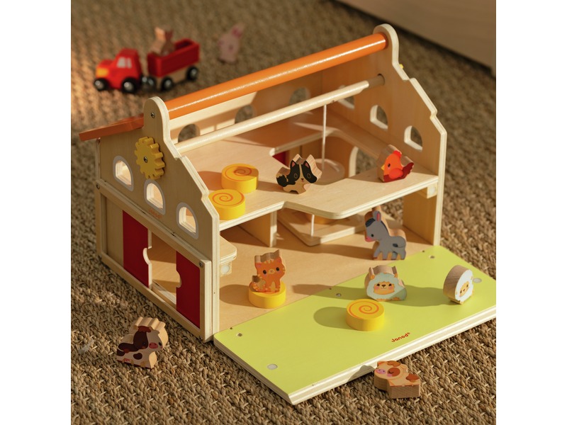 Bauernhof-Spielset aus Holz mit Traktor und 10 Tieren, ab 2 Jahren