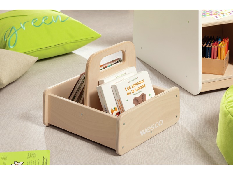 Aufbewahrungskorb Up aus Holz zum Transport von Büchern, natur