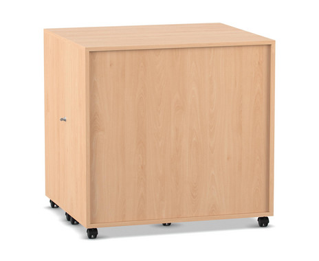 Flexeo Klappwagen Fahrbibliothek, Buche hell, Höhe 92,3 cm, 12 kleine Boxen grün