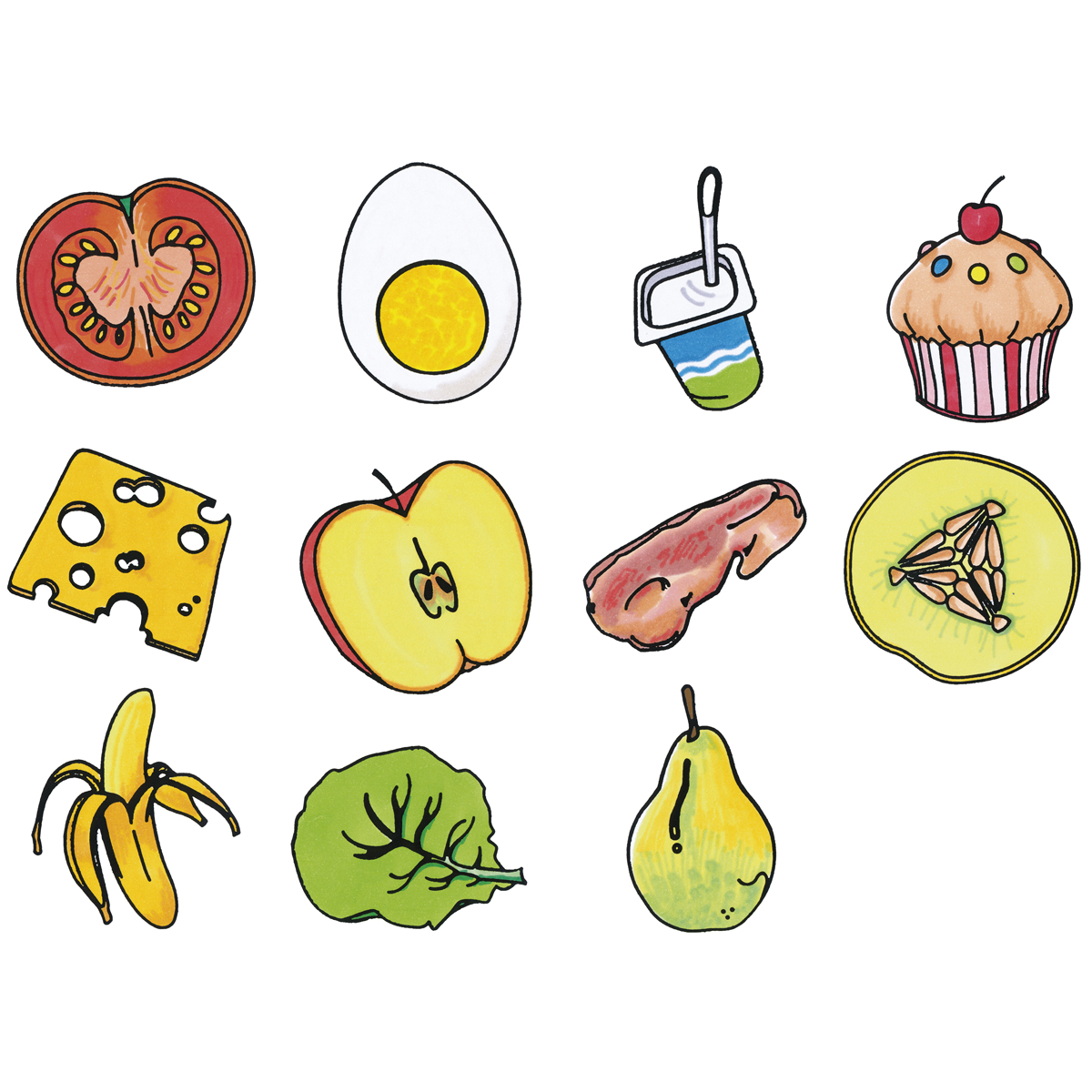 Ernährungsstempel 12er Set, Lebensmittelmotive, Ø 7,5 cm, ab 3 Jahre