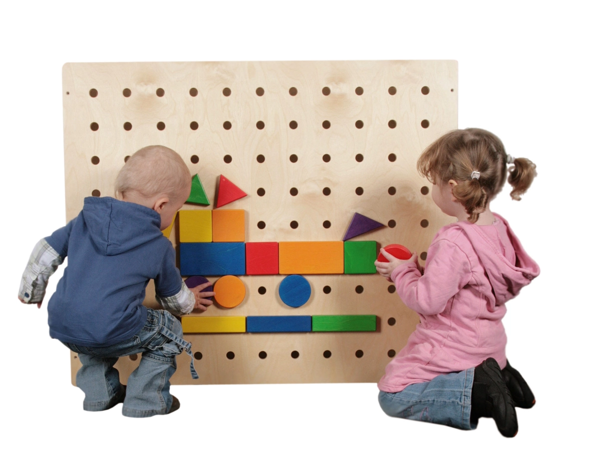 Großes Wand-Steckspiel incl. 18 Baustein-Stecker - aus Sperrholz, Wandspiel, ab 18 Monaten