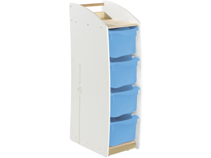 Rolltheke Tebia mit 4 Behältern, mobiler Materialwagen, Set, himmelblau