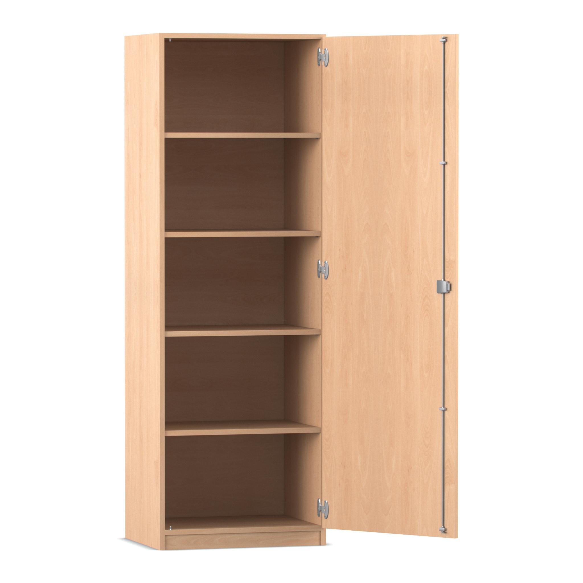 Flexeo Hochschrank Buche hell, 1 Drehtür, 4 Fachböden, 190 x 64,1 cm, Tiefe 50 cm, Schloss