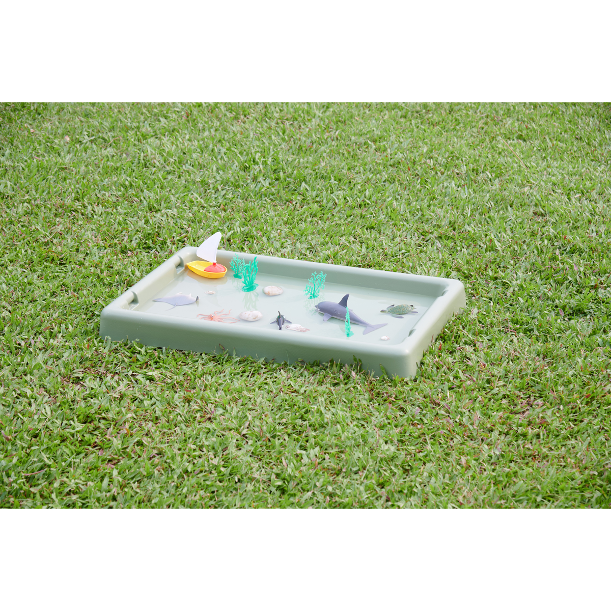 Rechteckiges Spielbrett Salbei, 82 x 52 x 8 cm, für Sand, Wasser und Pflanzen