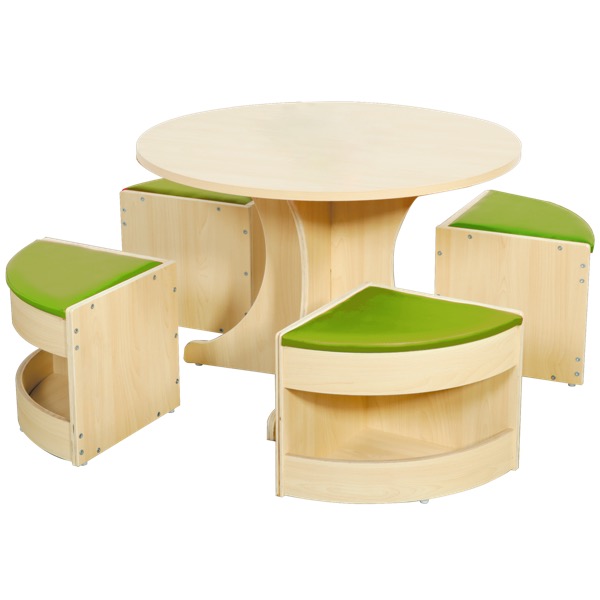 Runde Kinder-Sitzgruppe, 5-teilig, Sitzhöhe 30 cm, platzsparend, Ahorn