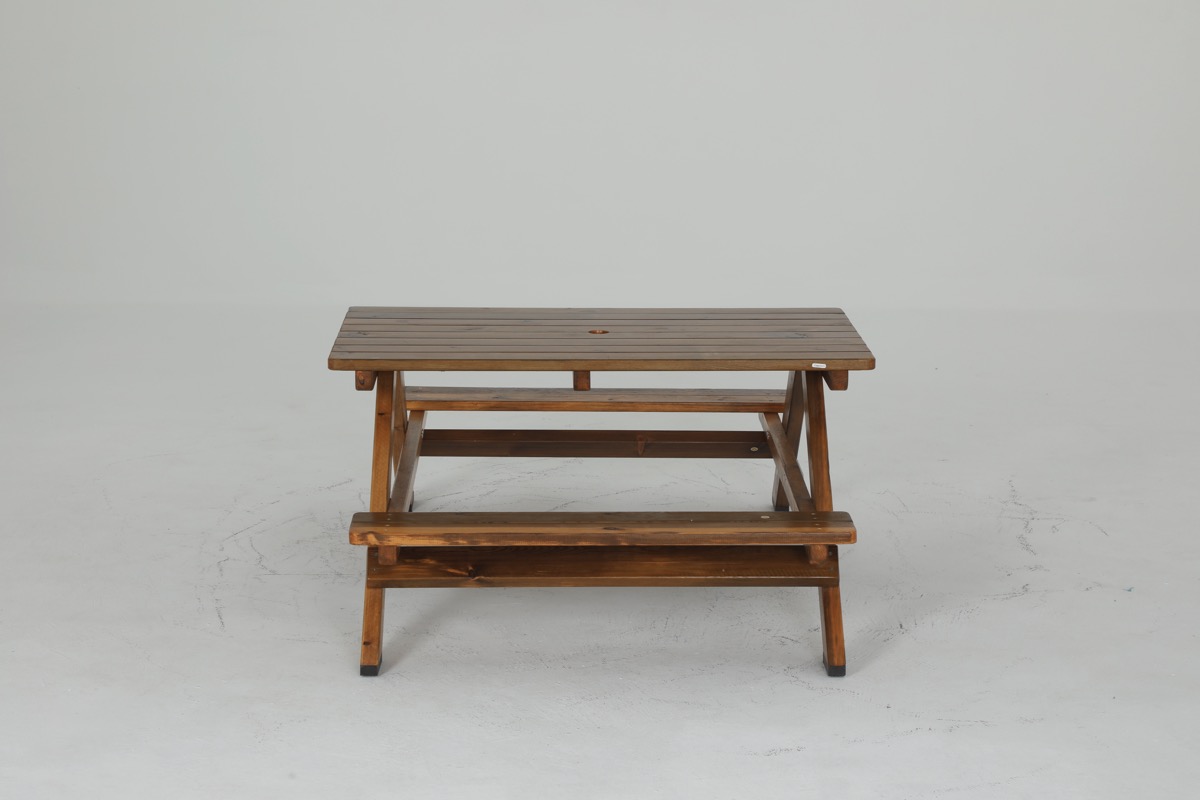 Kindergarten-Sitzgruppe für draußen, einteilig, aus Holz, Outdoor