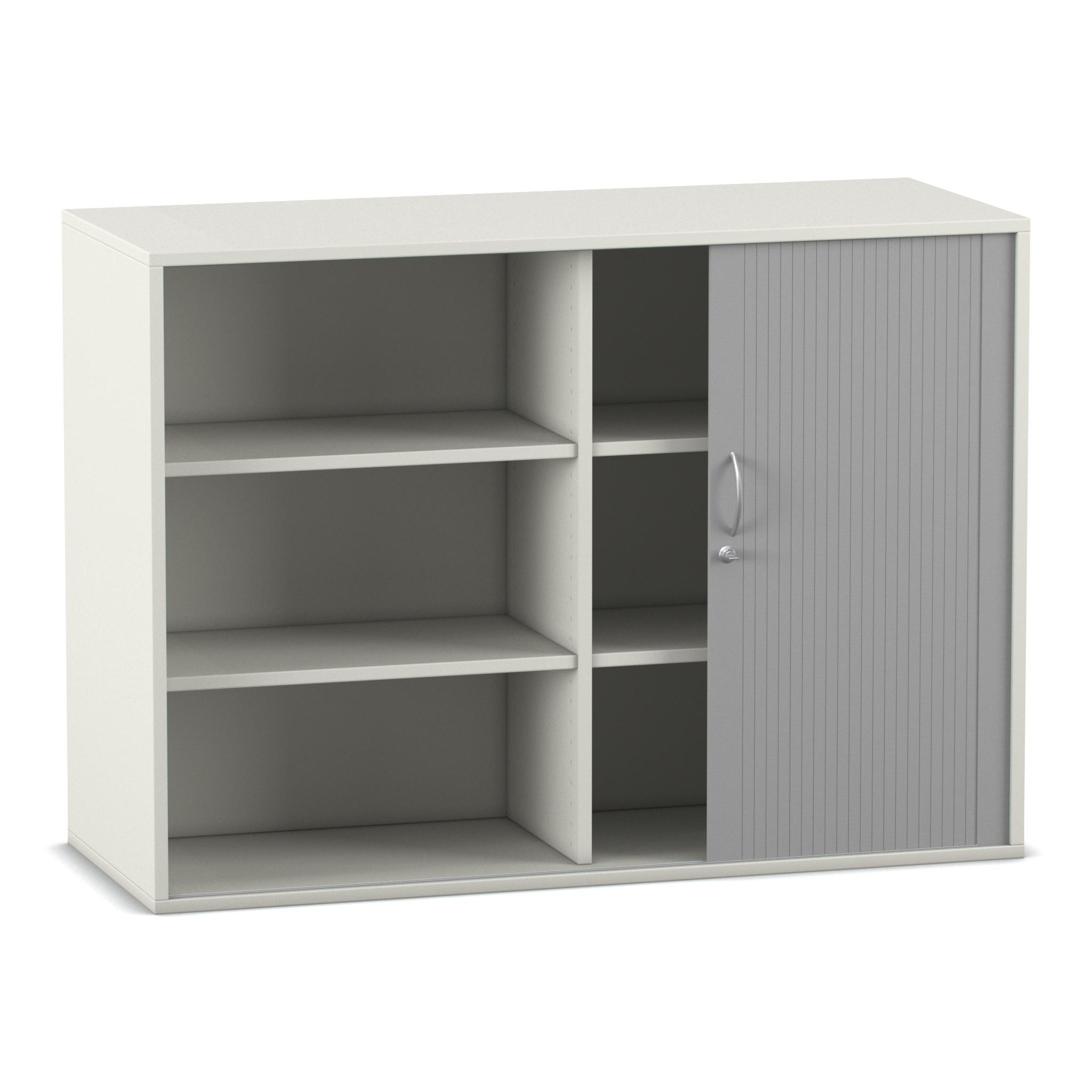 Flexeo Rollladen-Aufsatzschrank weiß, BxHxT 126,4 x 90,9 x 58 cm, 1 Mittelwand, 2x3 Fächer