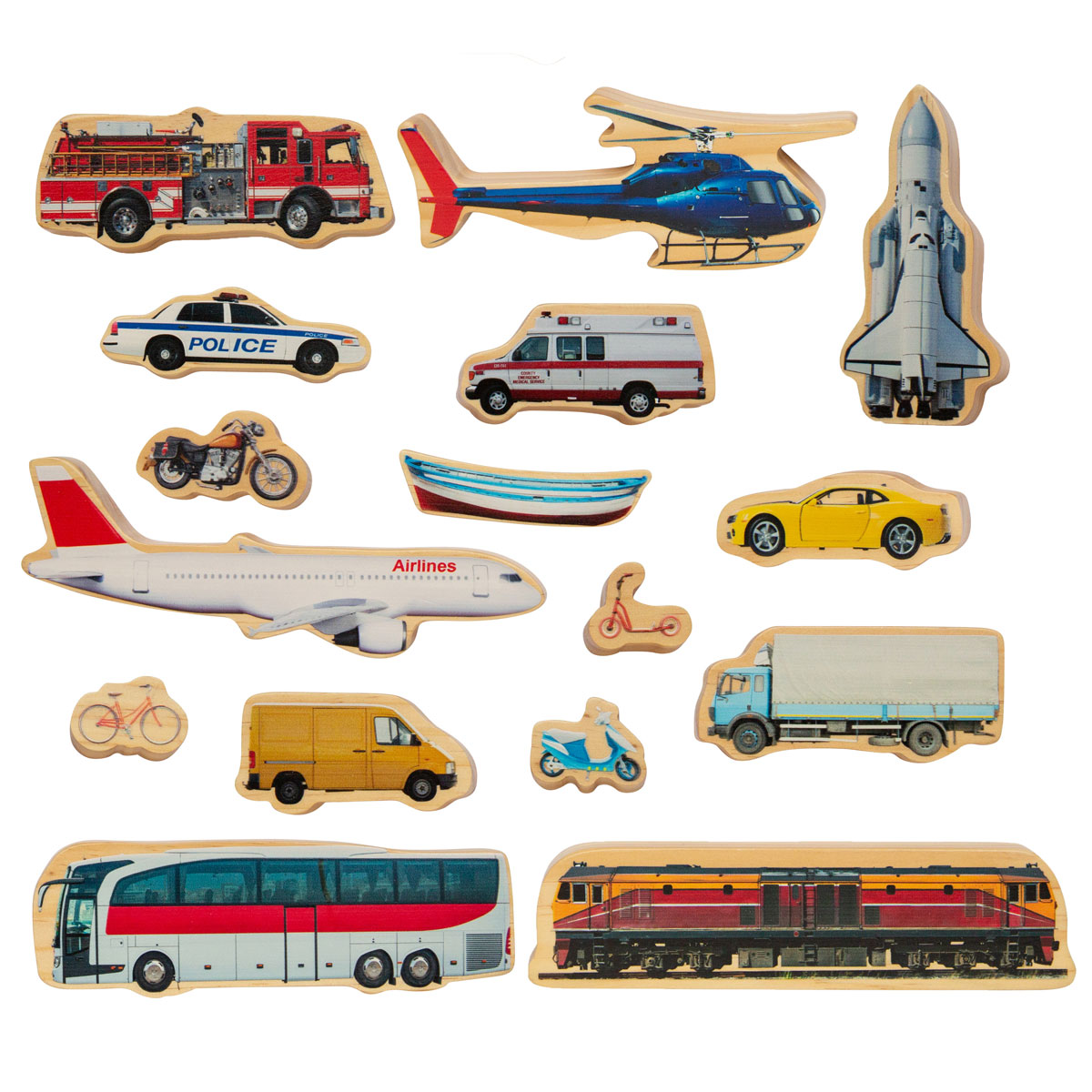 Holzfiguren-Set, Fahrzeuge, 16-teilig