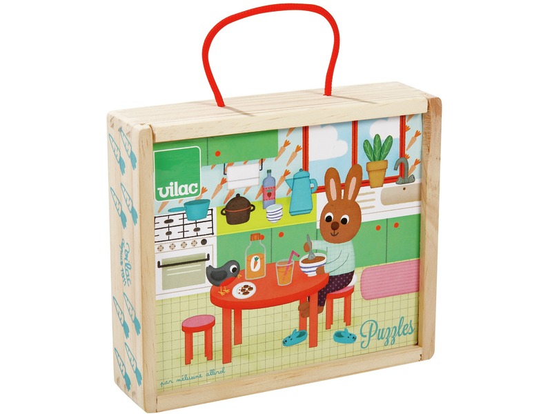Holzpuzzle-Set Zuhause, 4 Puzzles mit je 6 Teilen, ab 2 Jahren