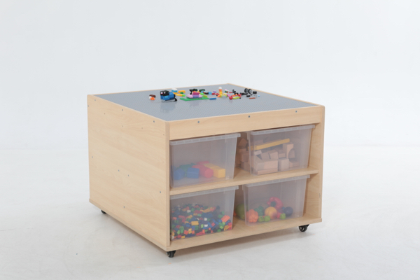 Bausteinwagen für Klemmbausteine, 4 Fächer, mit Rollen, aus Holz, 87x84x60 cm, Ahorn