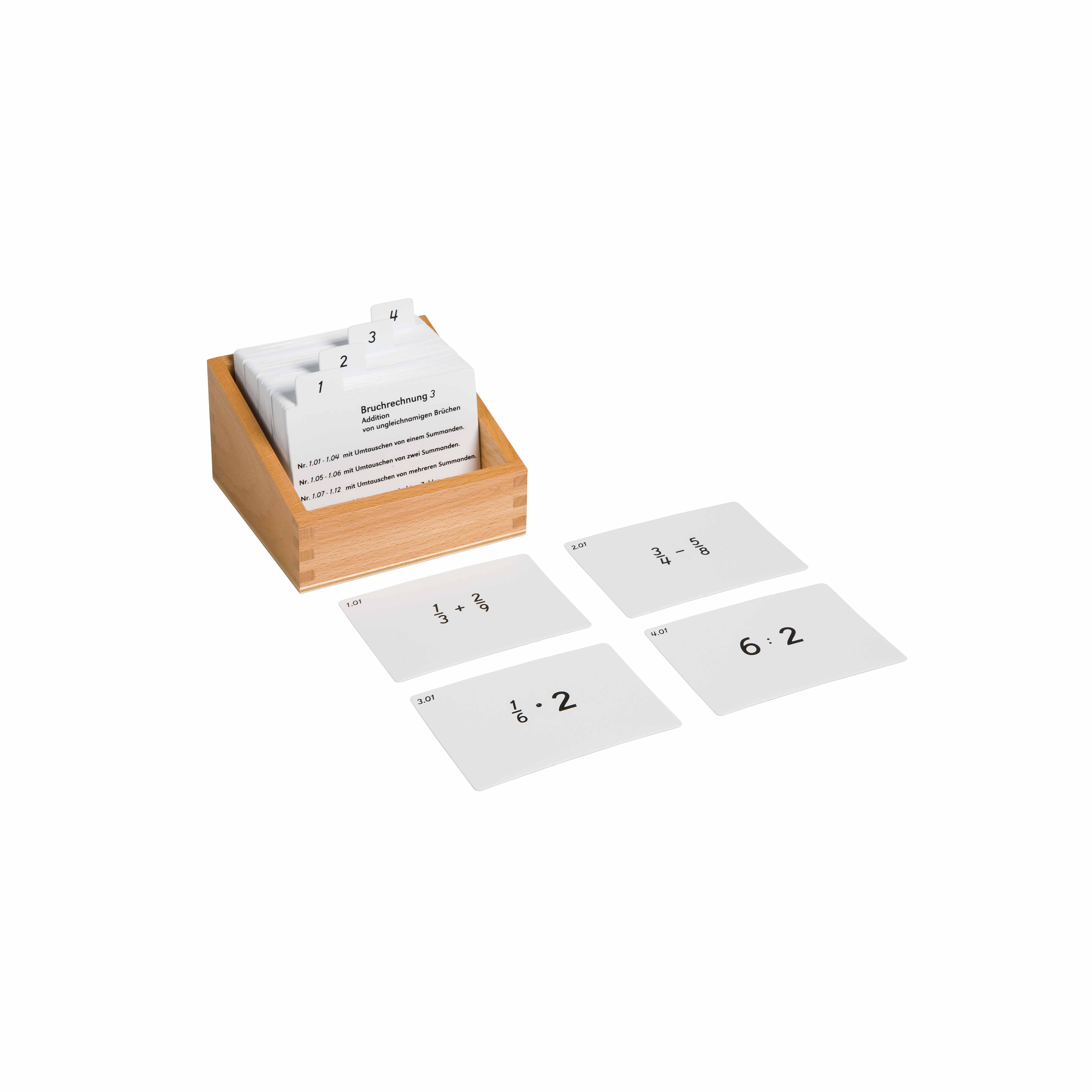 Kasten mit Aufgabenkarten für das Bruchrechnen 3 - Montessori Mathematik