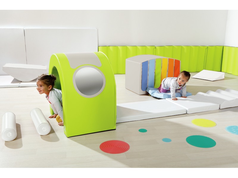 Krabbelbrücke Babimodule mit Vorhang aus Schaumstoff, ab 1 Jahr, elfenbein