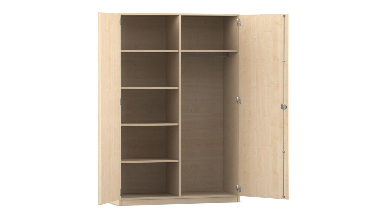 Flexeo® Garderobenschrank mit einer Garderobe und 6 Fächern, Ahorn honig, 50 cm Tiefe, mit Schloss