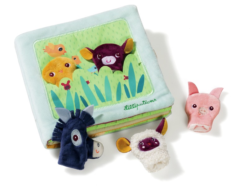 Aktivitätenbuch Tierbabys aus Stoff mit 5 Handpuppen, ab 1 Jahr