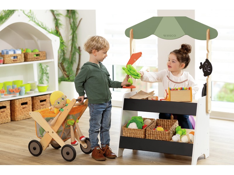 Kaufladen-Zubehör Maxi-Set mit Gemüse, Obst, Körben und Kasse, ab 3 Jahren