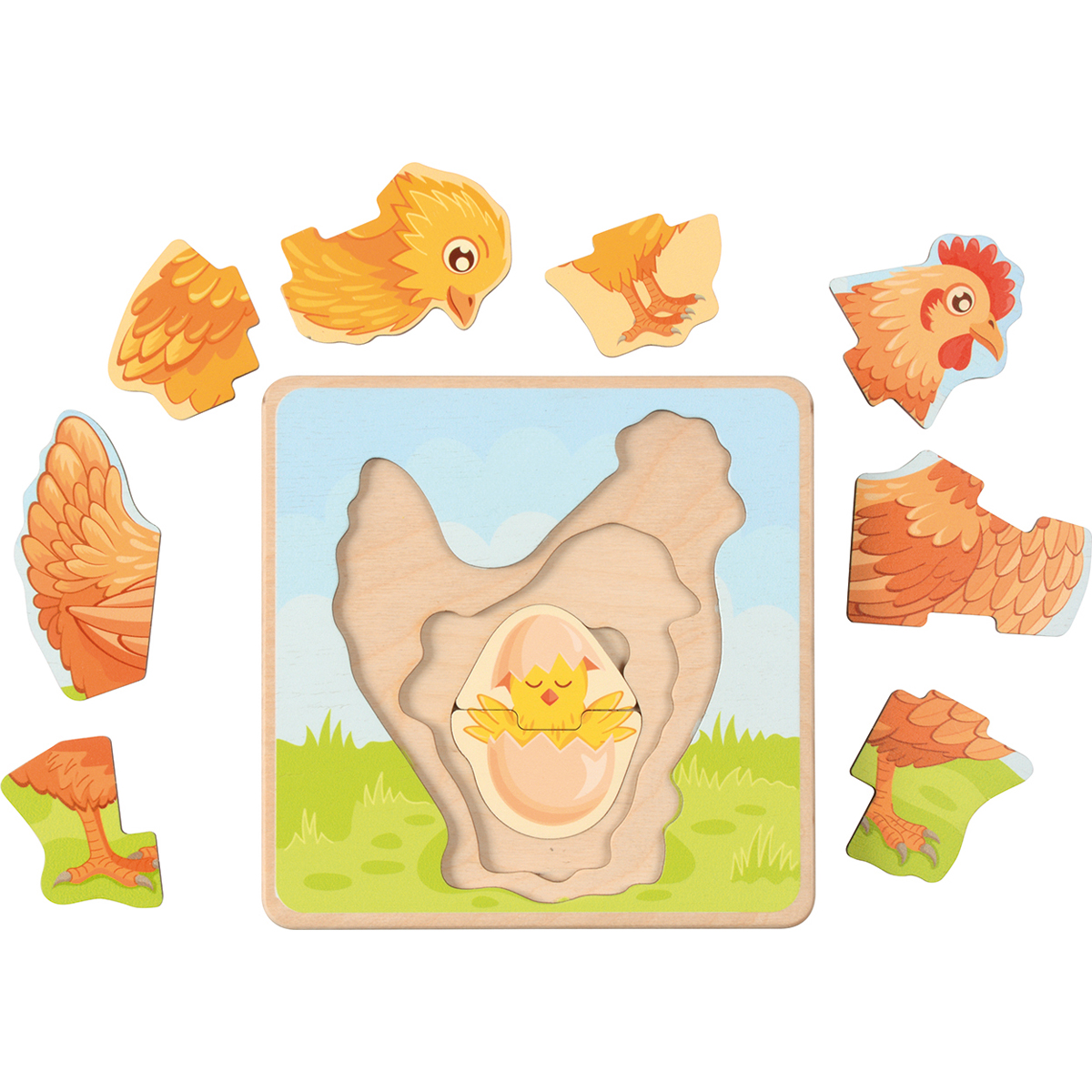 Lebenszyklen Puzzle Huhn, 5 Schichten, 17 x 17 cm, ab 3 Jahre