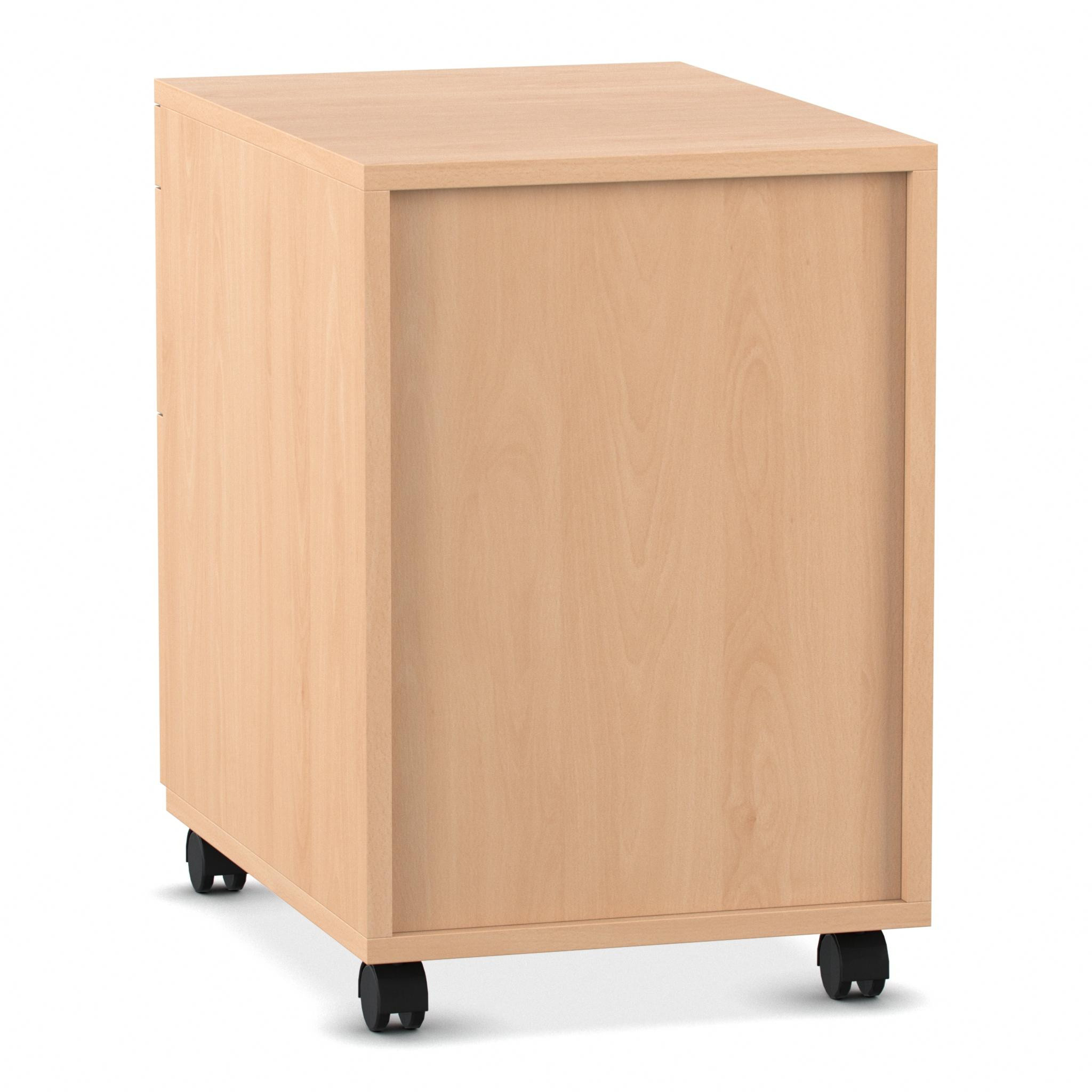 Flexeo Rollcontainer mit 3 Schubladen, Dekor Buche hell, HxBxT: 64,7 x 43,4 x 60,2 cm, Rollen, Bogengriff mit Schloss