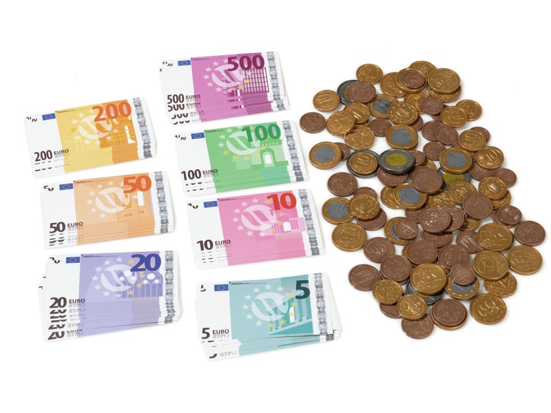Spielgeld-Set Euro mit 56 Scheinen und 100 Münzen, ab 3 Jahren