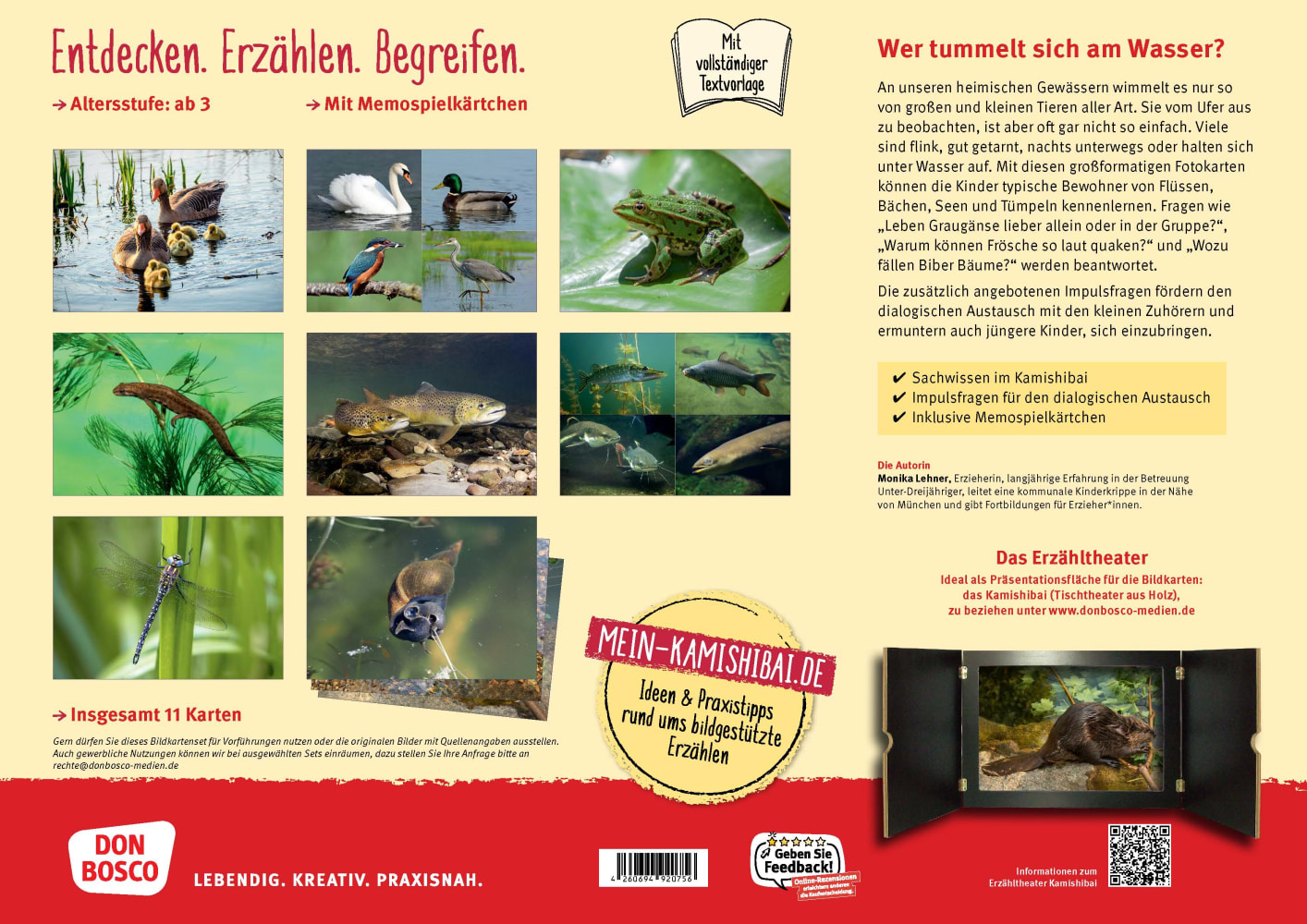 Frosch, Biber und Libelle. Tiere am Wasser. Kamishibai Bildkarten und Memo-Spiel, ab 3 Jahre
