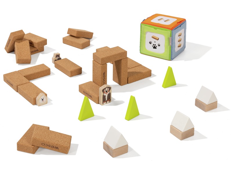 Teamplay-Gruppenspiel Waldpfad mit Korkbauklötzen und Tierfiguren, ab 5 Jahren