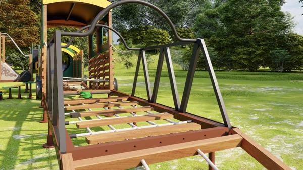 Spielgerät Eisenbahn, Kletter- und Balancierparcour, Komplettset mit Kriechtunnel, 12-teilig, Outdoor