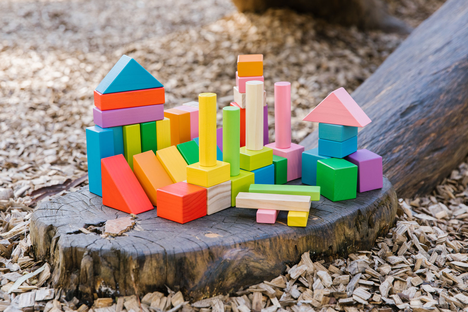 Holzbausteine-Set, bunt, 45-teilig