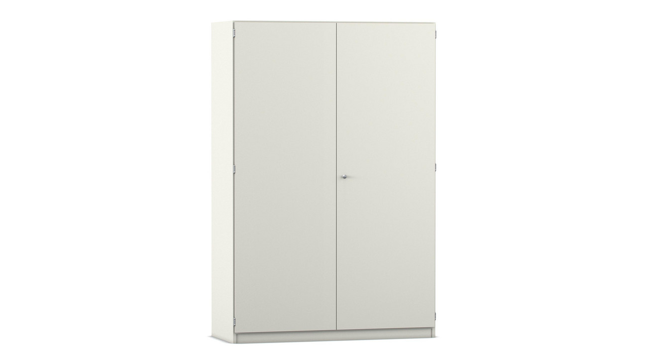 Flexeo® Garderobenschrank mit einer Garderobe und 6 Fächern, weiß, 60 cm Tiefe, Bogengriff mit Schloss